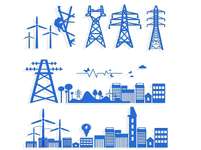 Modern Wall Decor Featuring Wind Turbines Power Towers And City Buildings Design 3d model