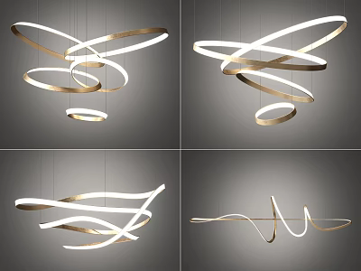 Modern Contemporary Curved Metal Chandeliers With Gold And White Sleek Design 3d model