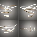 Modern Contemporary Curved Metal Chandeliers With Gold And White Sleek Design