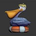 Game Movie Pelican Character With Yellow Hair Orange Beak Blue Feathers On Orange White Lifebuoy