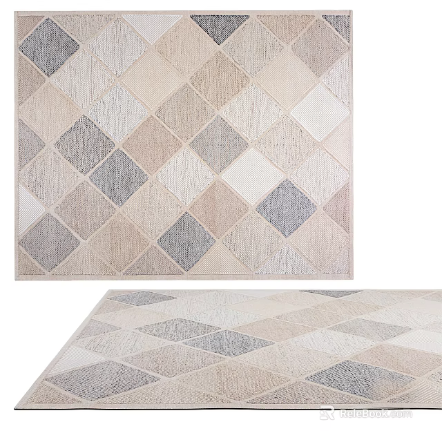 Square Rug With Diamond Pattern In Neutral Beige Gray And Light Brown Tones 3d model