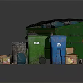 Various Colored Waste Containers With Trash Bags Cardboard Boxes And Scattered Waste