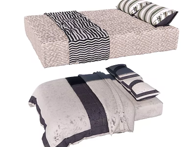 Double Bed With Stylish Design Patterned Mattress Soft Bedding And Decorative Pillows 3d model