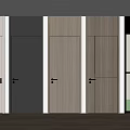 Modern Hinged Doors Displayed In Various Colors And Materials With Wooden Flooring