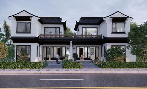 New Chinese Style Double Villa 3d model