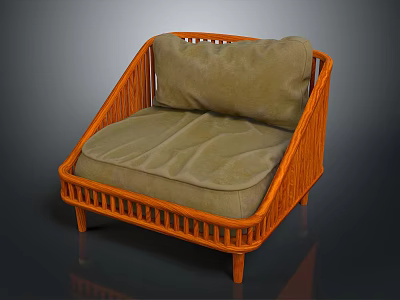 Orange Rattan Armchair With Green Cushions And Wicker Frame Design 3d model