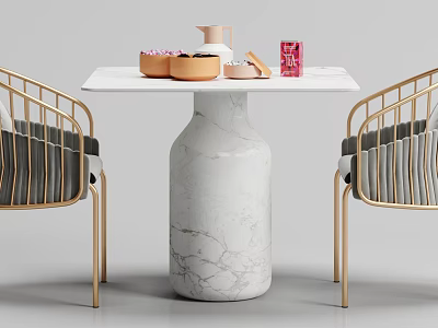 Modern Table and Chair Combination Outdoor Marble Table Metal Chair Candy Ornaments Combination 3d model