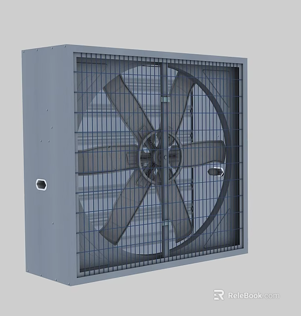 Industrial Ventilation Fan With Multi Blades Metal Housing And Protective Grill 3d model 