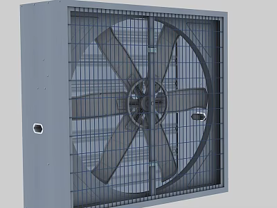 Industrial Ventilation Fan With Multi Blades Metal Housing And Protective Grill 3d model