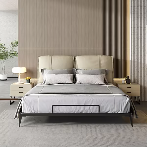 Modern background double bed right side 3d model
