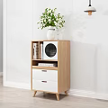 Modern Minimalist Wooden Entryway Console Cabinet With White Drawers Green Plant And Books