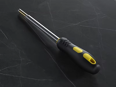 Durable Screwdriver Tool with Black and Yellow Handle and Metal Shaft Non Slip Grip 3d model