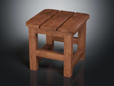 Solid Wooden Stool With Three Slat Top And Simple Design Structure 3d model