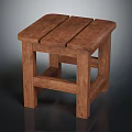 Solid Wooden Stool With Three Slat Top And Simple Design Structure 3d model