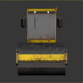 Yellow Road Roller With Large Drum Cab And Worn Tires On Reflective Surface