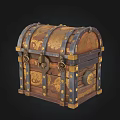 Ornate Vintage Treasure Chest With Golden Patterns And Metal Fittings