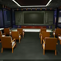 Modern Projection Room Interior With Brown Chairs And Large Screen