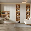 Modern Study Room Interior Design With White Cabinets Desk Sofa And Decorations 3d model