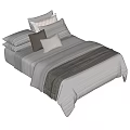 Double Bed With Striped Bed Sheets Multiple Pillows And Soft Blanket 3d model
