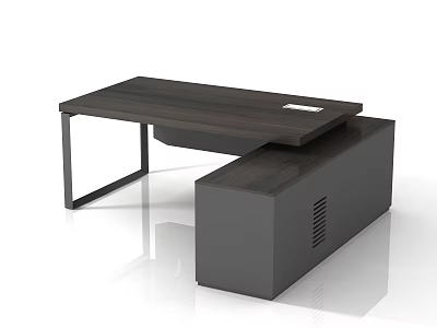 Modern Office Desk With Dark Wood Top Metal Frame And Matching Cabinet 3d model