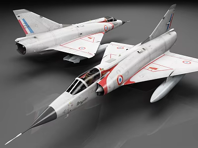 Two Streamlined White Fighter Jets With Red And Blue Insignia 3d model