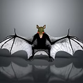 Character In Black Clothing And Bat Creature With White Wings Black Patterns Red Eyes Reflection