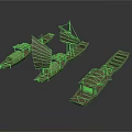 Ancient Wooden Watercraft in Various Styles with Sails and Covered Structures