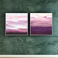 Landscape Paintings Featuring Sunset Sky Misty Forest And Sunrise Snowy Mountain Scenery