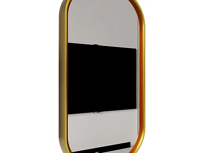 Modern Oval Mirror With Gold Frame And Black Decorative Shelf Design 3d model