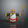 Panda Adventurer Character Wearing Traditional Robe With Bamboo Hat And Staff