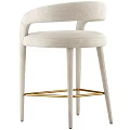Modern Light Beige Upholstered Accent Chair With Curved Armrests And Gold Metal Legs