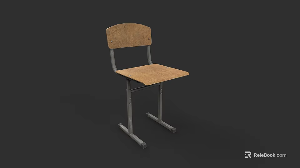 Simple Wooden Single Chair With Metal Frame And Comfortable Seat Backrest 3d model 