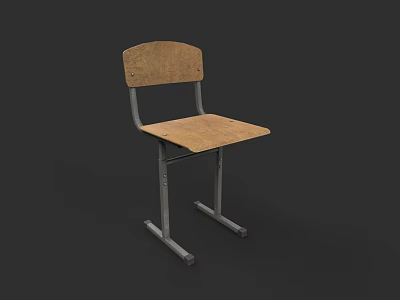 Simple Wooden Single Chair With Metal Frame And Comfortable Seat Backrest 3d model