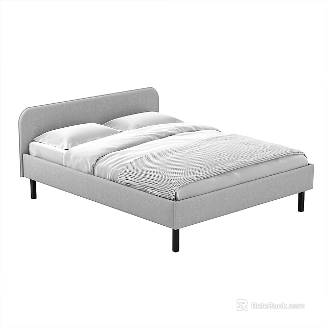 Modern Upholstered Double Bed Frame With Gray Headboard And White Bedding 3d model
