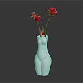 Pink Human Body Shaped Vase With Two Red Roses Floral Arrangement