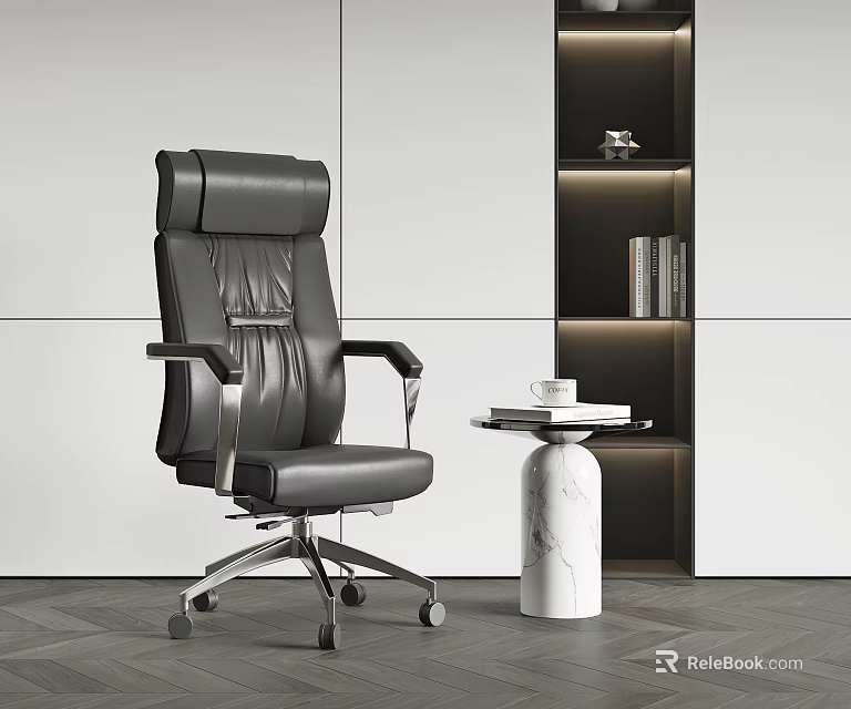 Black Leather Office Chair With High Back Ergonomic Design Silver Metal Frame And Swivel Casters 3d model 