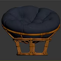 Round Deep Blue Padded Modern Leisure Chair With Orange Rattan Openwork Base