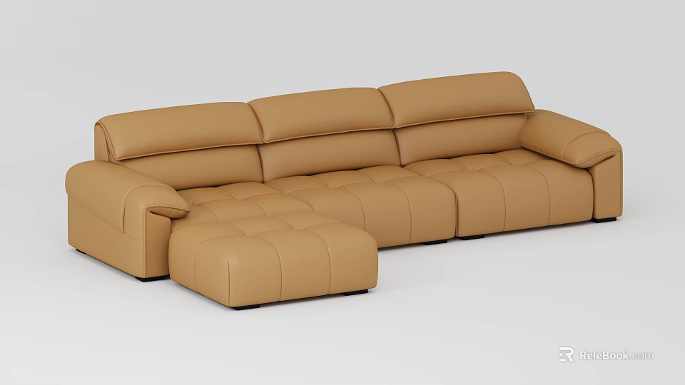 Modern Brown Leather Three Seater Sofa With Ottoman And Comfortable Design 3d model
