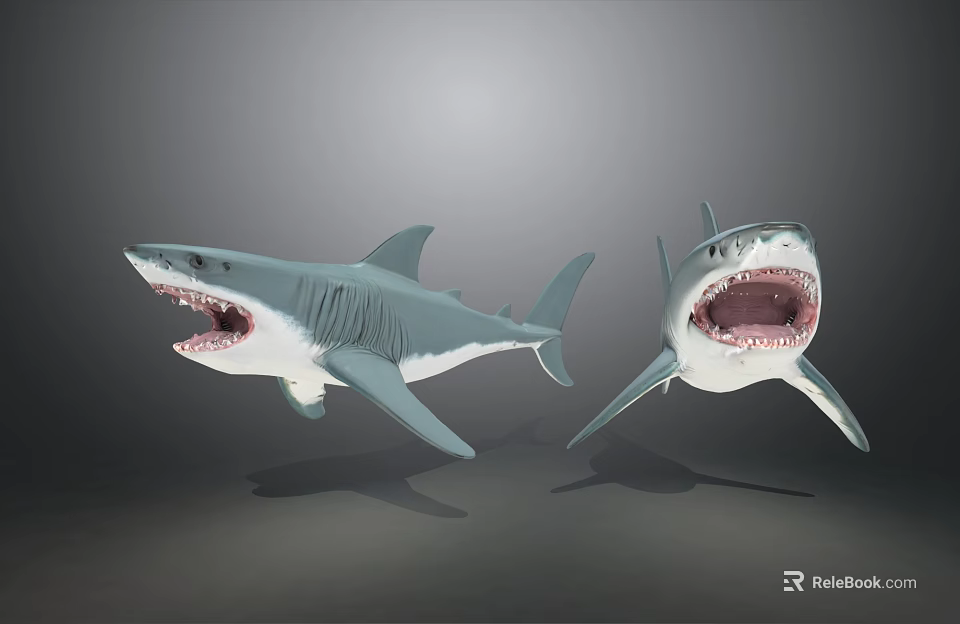 Aquatic Animals Sharks With Open Mouths In 3D Rendered Swimming Pose 3d model 
