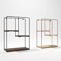 Modern Minimalist Decorative Cabinets With Black And Copper Metal Frame And Wooden Shelves