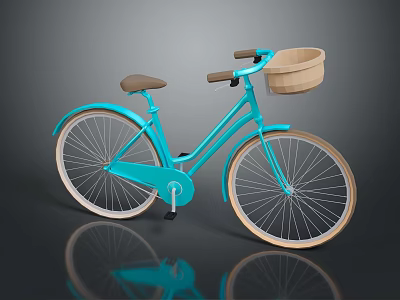 Turquoise Bicycle with Brown Seat Wicker Basket on Handlebar White Rims Vintage Casual Design 3d model