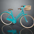 Turquoise Bicycle with Brown Seat Wicker Basket on Handlebar White Rims Vintage Casual Design
