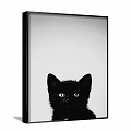 Framed Black Kitten Animal Painting With Big Eyes On White Background