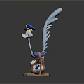 Animated Cartoon Bird Character With Long Blue Feather Hat And Shoes