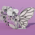 Window Display With Blue Orchids Butterfly Design Blue Yellow Wings Orange Ribbon On Pink Background