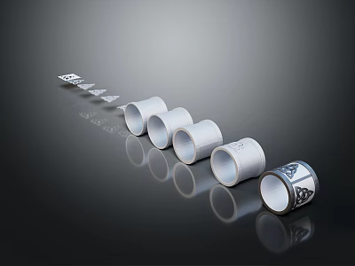 Household Essentials White Rolled Products with Patterned Design Arranged in Row 3d model
