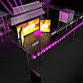 Dance Hall Stage With Purple Laser Lights And Large Screens Showing Flame Patterns