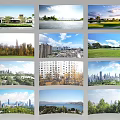 Park Landscape With Lush Green Spaces Tall Trees Urban Skyline And Calm Water Views