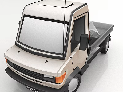 Cartoon 3D Truck Model With Beige Black Color And Open Cargo Bed 3d model