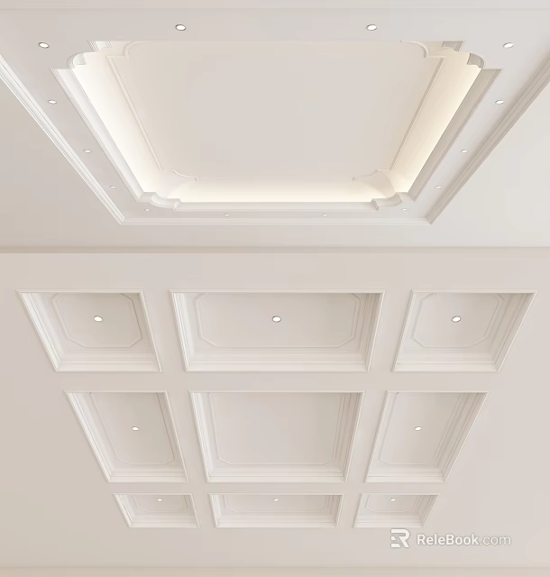 Modern Ceiling Design With Recessed Lights And Moldings 3d model 